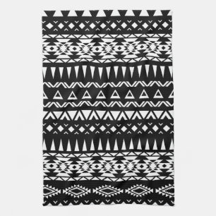 Black and White Tribal pattern Aztec inspired Tea Towel
