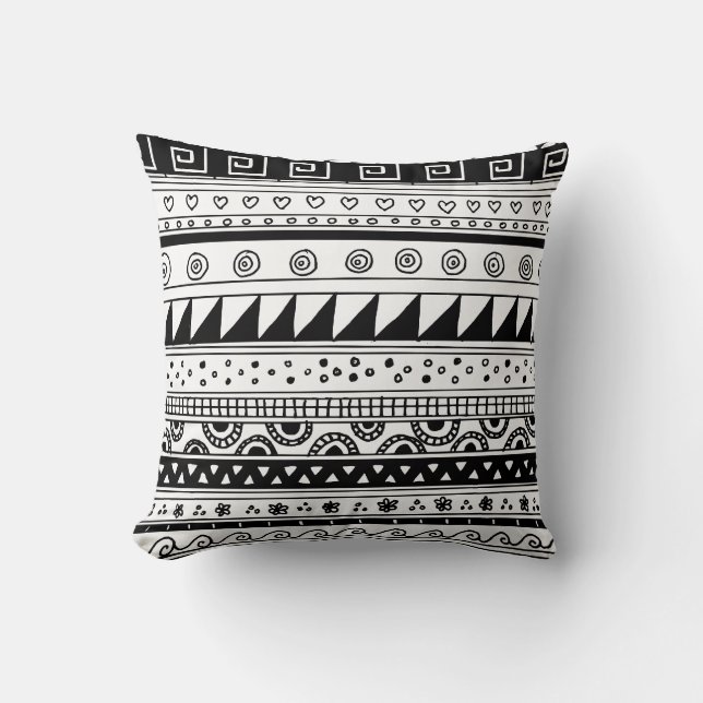 Black and white Tribal pattern Cushion (Front)