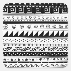 Black and white Tribal pattern Square Sticker