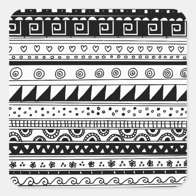 Black and white Tribal pattern Square Sticker (Front)