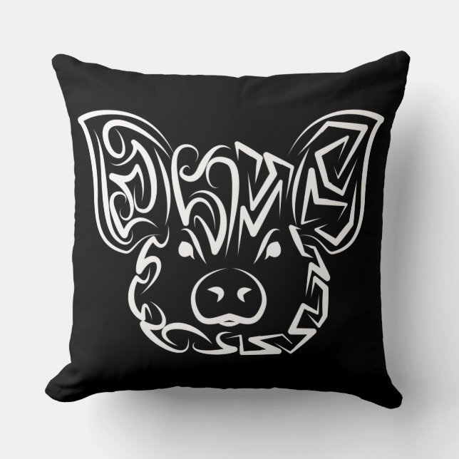 Black and White Tribal Pig Cushion (Front)