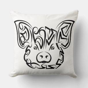 Black and White Tribal Pig Cushion