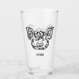 Black and White Tribal Pig Glass