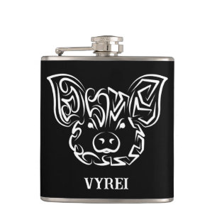 Black and White Tribal Pig Hip Flask