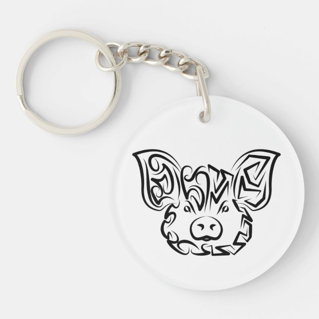 Black and White Tribal Pig Key Ring (Front)