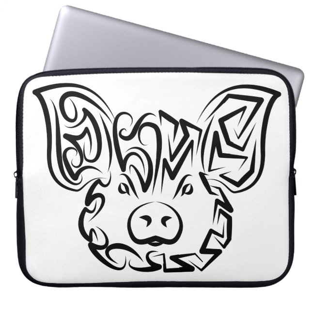 Black and White Tribal Pig Laptop Sleeve (Front)