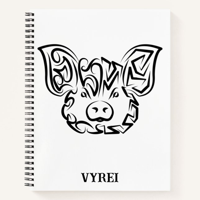 Black and White Tribal Pig Notebook (Front)