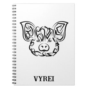Black and White Tribal Pig Notebook