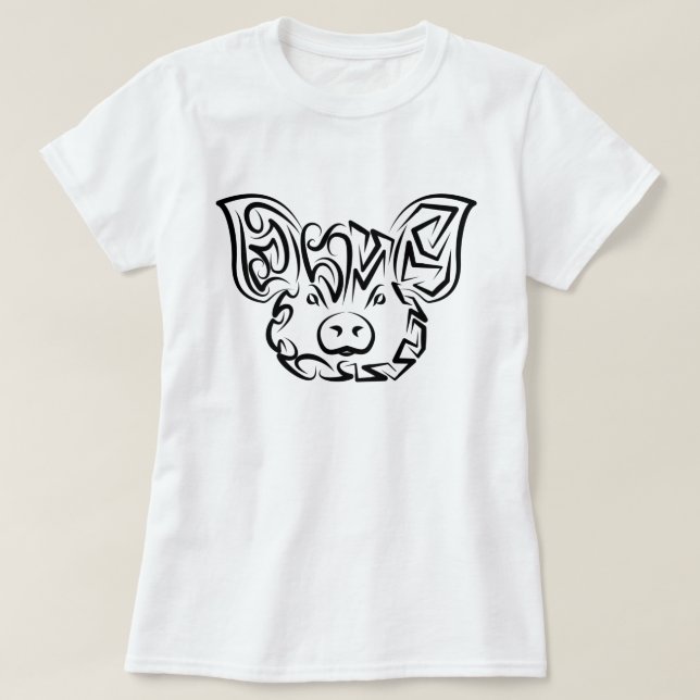 Black and White Tribal Pig T-Shirt (Design Front)