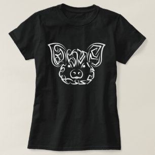Black and White Tribal Pig T-Shirt