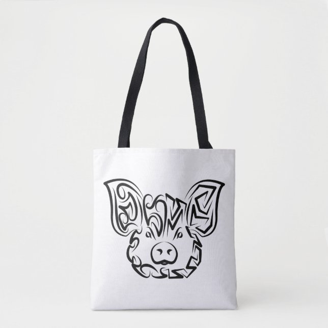 Black and White Tribal Pig Tote Bag (Front)