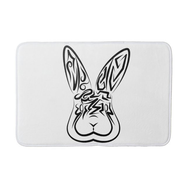 Black and White Tribal Rabbit Bath Mat (Front)