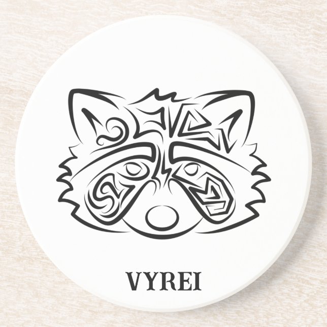 Black and White Tribal Rabbit Coaster (Front)