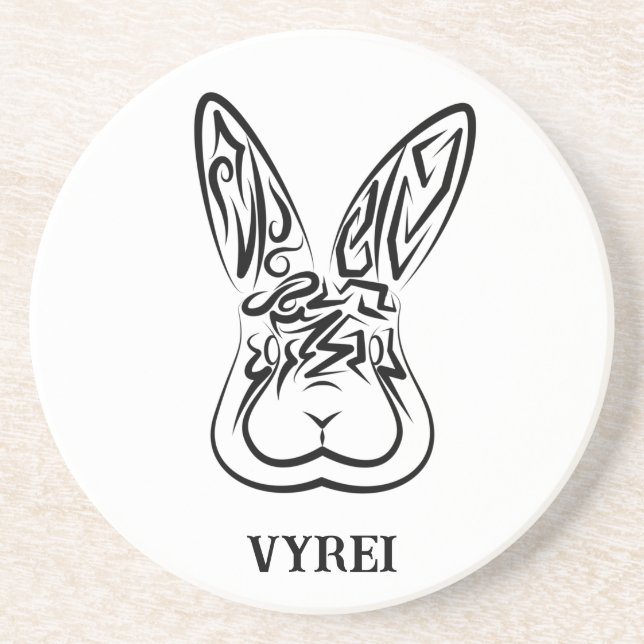Black and White Tribal Rabbit Coaster (Front)