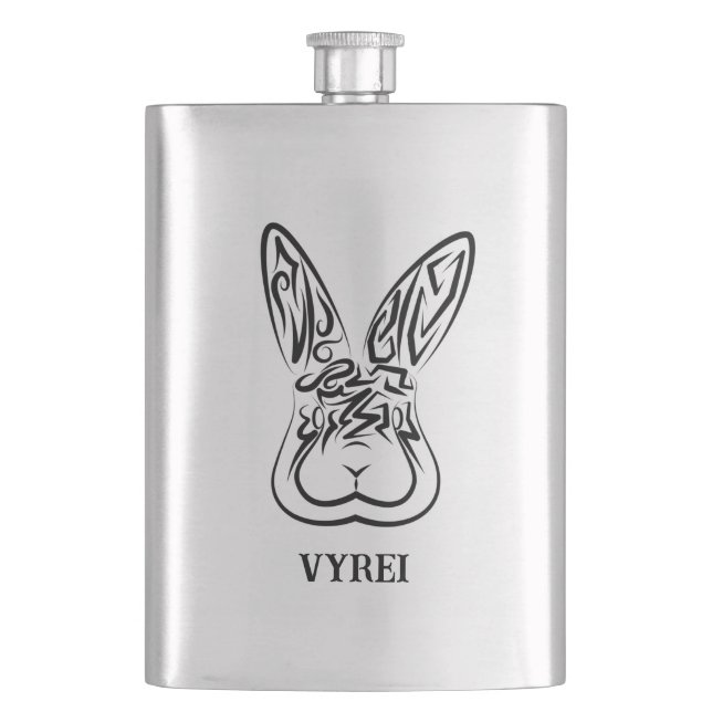 Black and White Tribal Rabbit Hip Flask (Front)