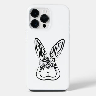 Black and White Tribal Rabbit iPhone 14 Pro Max Case