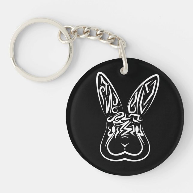 Black and White Tribal Rabbit Key Ring (Front)