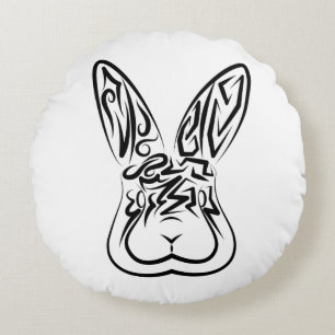 Black and White Tribal Rabbit Round Cushion