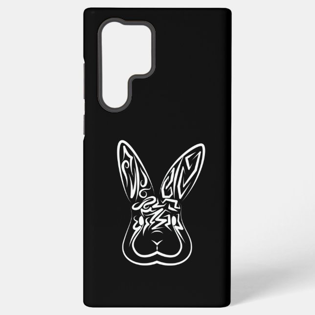 Black and White Tribal Rabbit Samsung Galaxy S22 Ultra Case (Back)