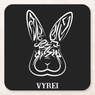 Black and White Tribal Rabbit Square Paper Coaster