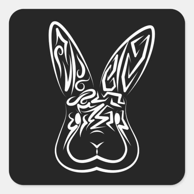 Black and White Tribal Rabbit Square Sticker (Front)