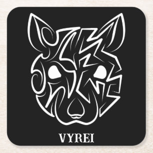 Black and White Tribal Raccoon Square Paper Coaste Coaster