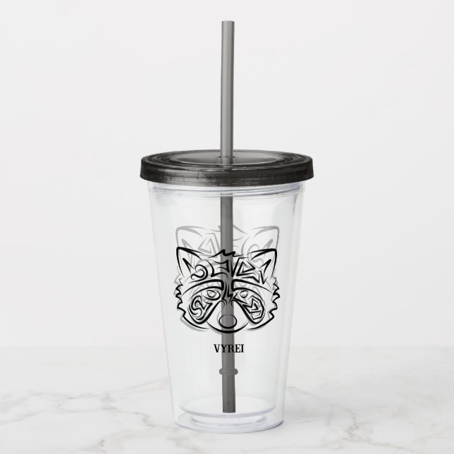 Black and White Tribal Racoon Acrylic Tumbler (Front)