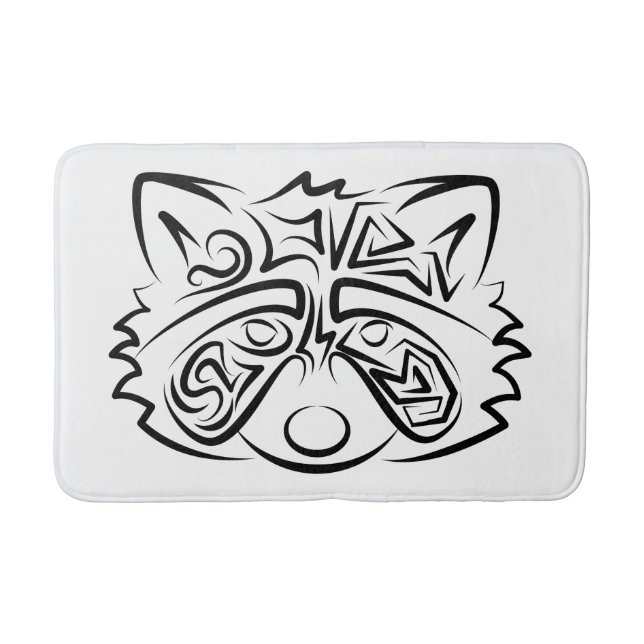 Black and White Tribal Racoon Bath Mat (Front)