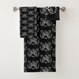 Black and White Tribal Racoon Bath Towel Set
