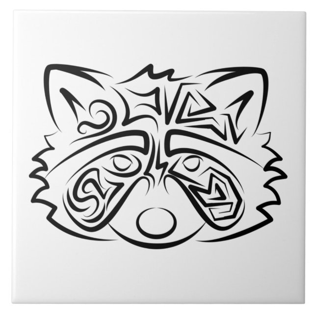 Black and White Tribal Racoon Ceramic Tile (Front)