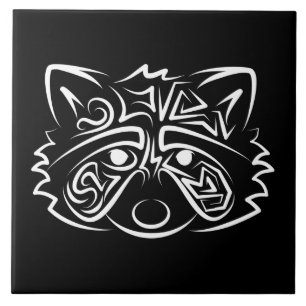 Black and White Tribal Racoon Ceramic Tile