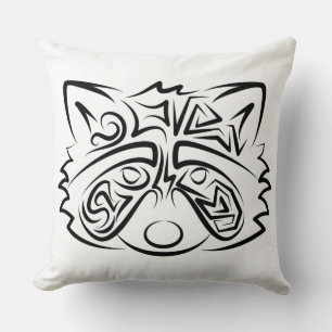 Black and White Tribal Racoon Cushion