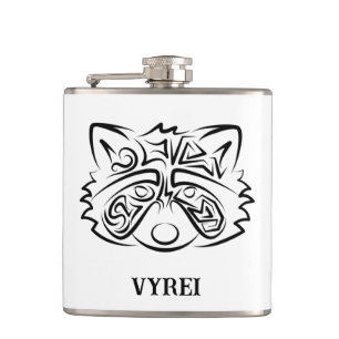 Black and White Tribal Racoon Hip Flask