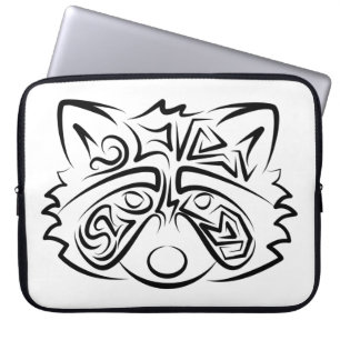 Black and White Tribal Racoon Laptop Sleeve