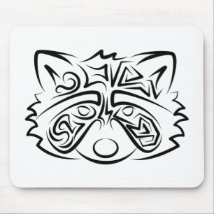Black and White Tribal Racoon Mouse Pad