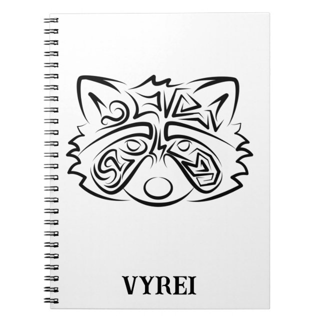 Black and White Tribal Racoon Notebook (Front)