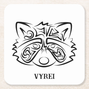 Black and White Tribal Racoon Square Paper Coaster