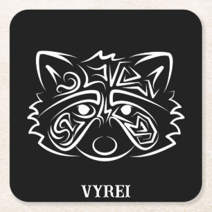 Black and White Tribal Racoon Square Paper Coaster