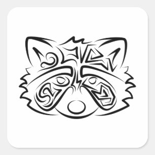 Black and White Tribal Racoon Square Sticker