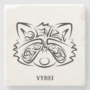 Black and White Tribal Racoon Stone Coaster