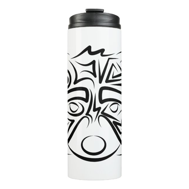 Black and White Tribal Racoon Thermal Tumbler (Front)