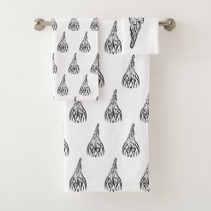 Black and White Tribal Rat Bath Towel Set
