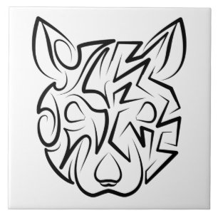 Black and White Tribal Rat Ceramic Tile