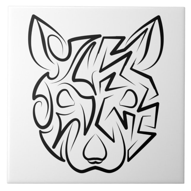 Black and White Tribal Rat Ceramic Tile (Front)