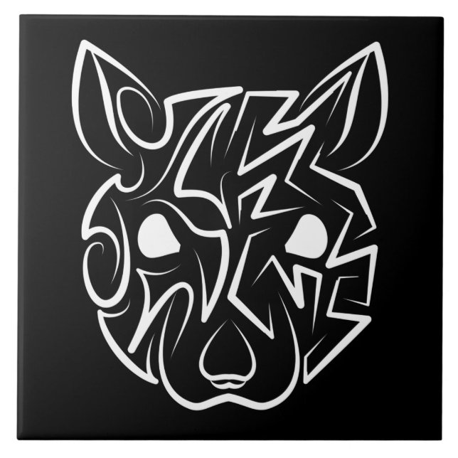 Black and White Tribal Rat Ceramic Tile (Front)