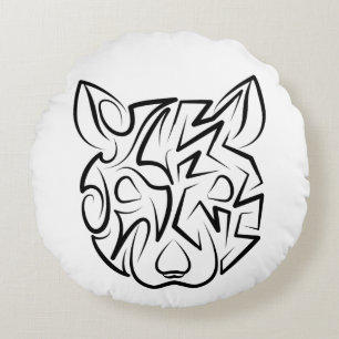 Black and White Tribal Rat Round Cushion