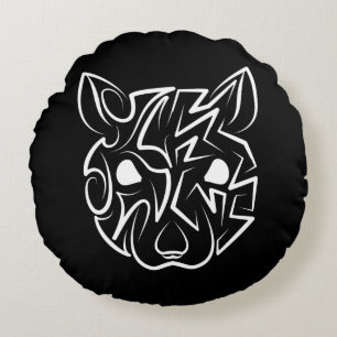 Black and White Tribal Rat Round Cushion