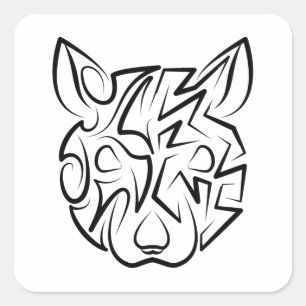 Black and White Tribal Rat Square Sticker