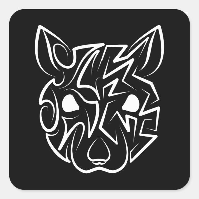 Black and White Tribal Rat Square Sticker (Front)