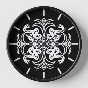 Black and White Tribal Rattlesnake Mandala Clock